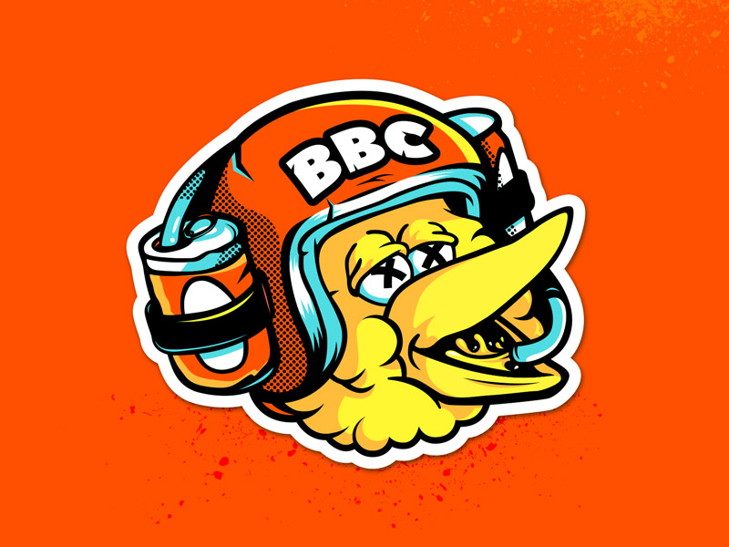 Illustration of big bird with a beer helmet